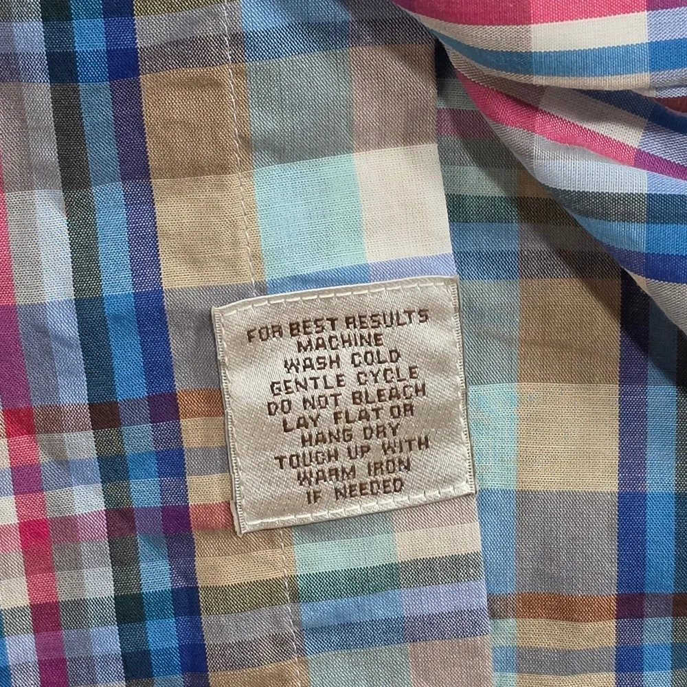 Peter Millar Plaid Button Down Mens Large Multi Color Excellent Hidden Collar